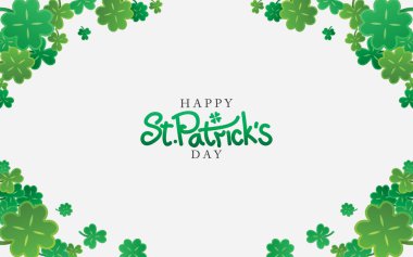 Beyaz arka planda yoncalar olan Aziz Patrick Gününüz kutlu olsun.