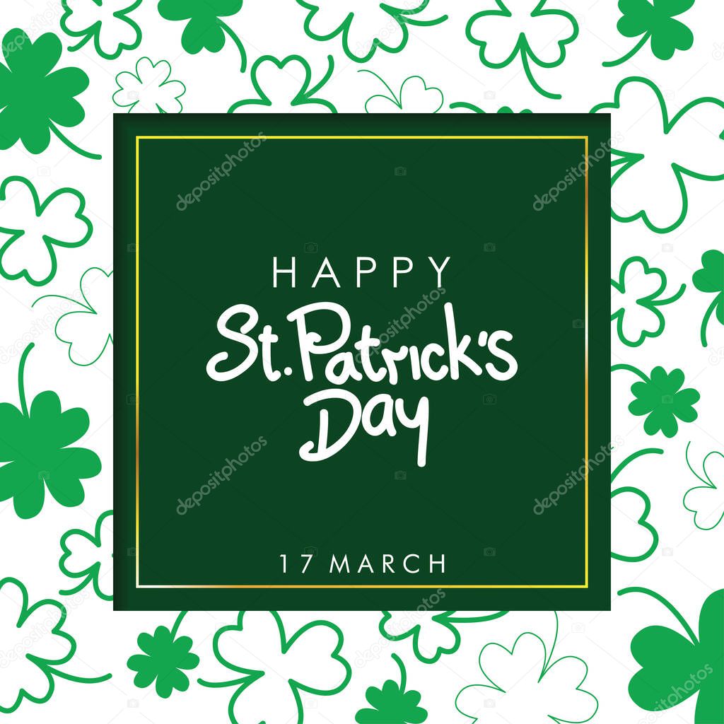 Happy St. Patricks Day with Clovers on White background Vector Design
