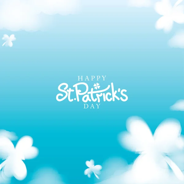 Happy Patricks Day Clovers Clouds Blue Sky Background Vector Design — стоковий вектор