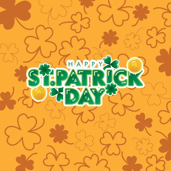 Happy Patricks Day Clovers Orange Background — Stock Vector