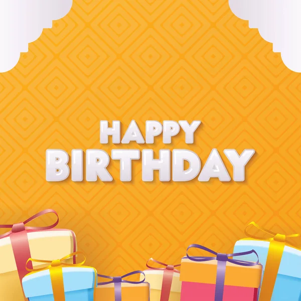 Happy Birthday Greeting Giftboxes Orange Background Vector Design — Stockový vektor