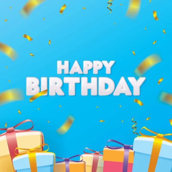 Happy Birthday Greeting Giftboxes Confettis Blue Background Vector Design — Stock Vector