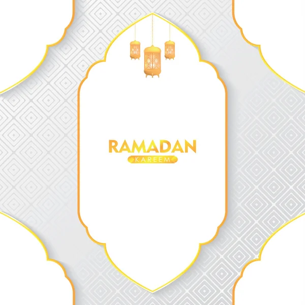Ramadan Kareem Greeting Vector Design Lantern White Gold Line Background — Stock Vector