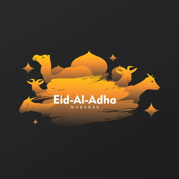 Eid Adha Greeting Card Brown Camel Goats Isolated Black Background — Image vectorielle