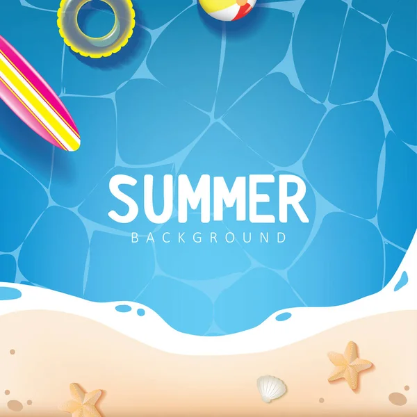 Summer Background Illustration Blue Ocean Plants Surfboard Swim Ring Summer — Stock Vector