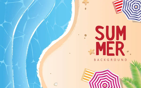 Sommer Hintergrund Illustration Sonnenschirm Strand Und Blauer Ozean Wellen Sommer — Stockvektor