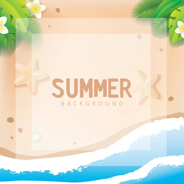 Beach Waves Tropical Plants Summer Background Vector Design Seasonal Banner — 스톡 벡터