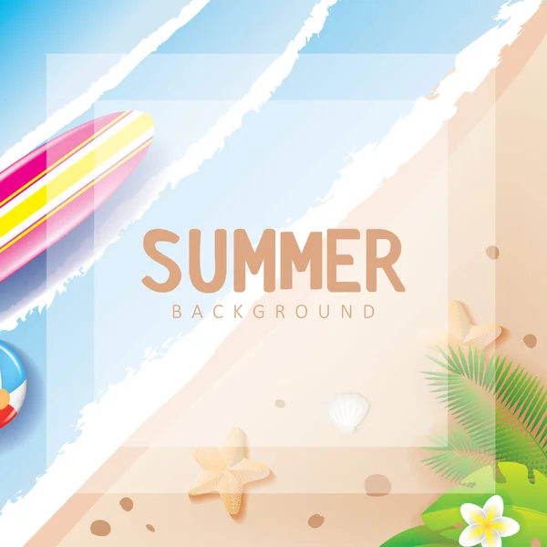 Beach Waves Surfboard Ball Tropical Plants Summer Background Vector Design — ストックベクタ