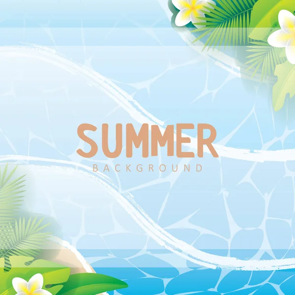 Beach Waves Tropical Plants Summer Background Vector Design Seasonal Banner — Stockvektor