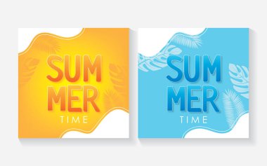 Summer Time Holiday with Tropical Plants Background Illustration Set. Summer Vector Design for Banner, Flyer, Invitation, Brochure