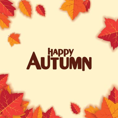Happy Autumn Background with Orange and Green Leaves Vector Design. Autumn Vector Design for Banner, Flyer, Invitation, Brochure