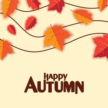 Happy Autumn Background with Orange and Green Leaves Vector Design. Autumn Vector Design for Banner, Flyer, Invitation, Brochure