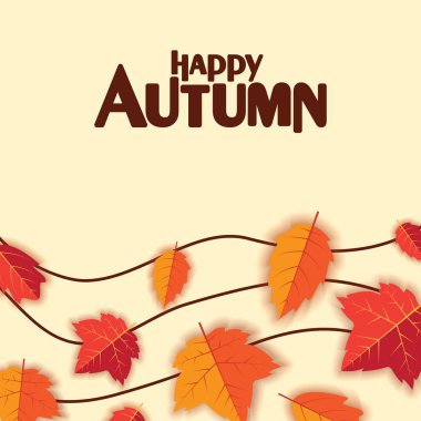 Happy Autumn Background with Orange and Green Leaves Vector Design. Autumn Vector Design for Banner, Flyer, Invitation, Brochure