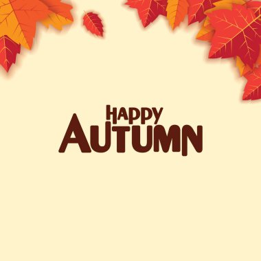 Happy Autumn Background with Orange and Green Leaves Vector Design. Autumn Vector Design for Banner, Flyer, Invitation, Brochure