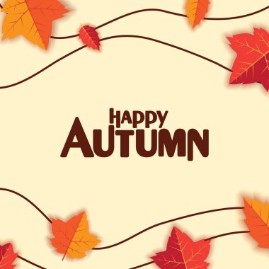 Happy Autumn Background with Orange and Green Leaves Vector Design. Autumn Vector Design for Banner, Flyer, Invitation, Brochure