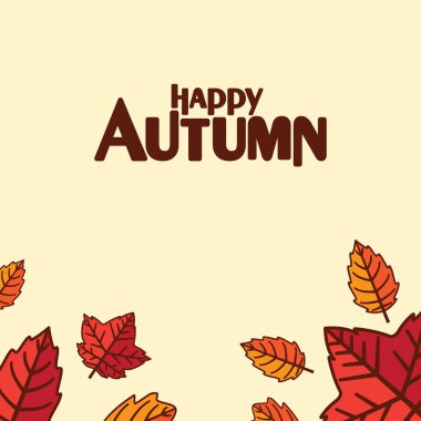 Happy Autumn Background with Orange and Red Leaves Vector Design