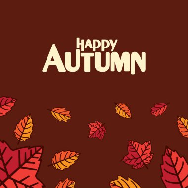 Happy Autumn Background with Orange and Red Leaves Vector Design