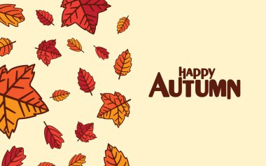 Happy Autumn Background with Orange and Red Leaves Vector Design