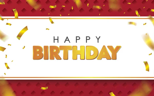 Red Happy Birthday Gold Confetti Vector Illustration — Vector de stock
