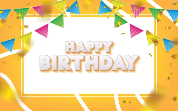 Yellow Happy Birthday Colorful Confetti Flags Vector Illustration — Vector de stock