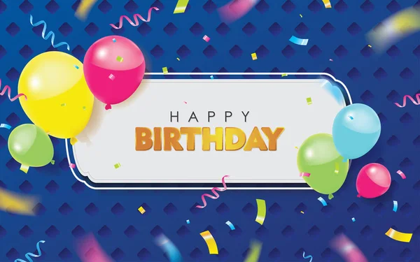 Blue Happy Birthday Colorful Confetti Balloons Vector Illustration — Vector de stock