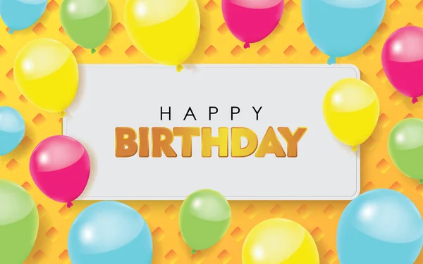 Yellow Happy Birthday Colorful Balloons Vector Illustration — Vector de stock