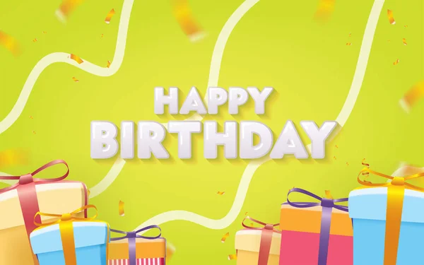 Green Happy Birthday Gold Confetti Gift Boxes Vector Illustration — Stockvektor