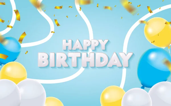 Blue Happy Birthday Gold Confetti Balloons Vector Illustration — Stock Vector