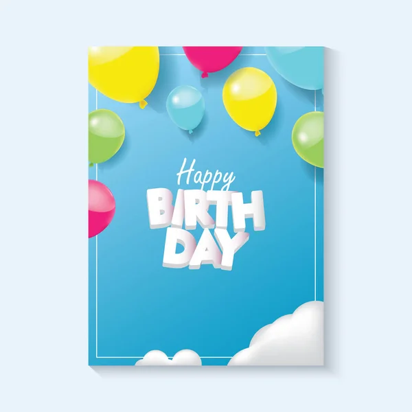 Blue Happy Birthday Colorful Balloon Cloud Vector Illustration — Vector de stock