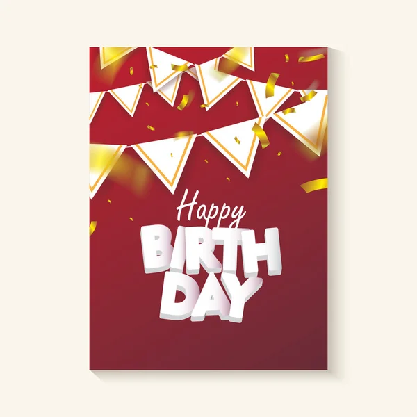 Red Happy Birthday Gold Confetti Flag Vector Illustration — Vector de stock