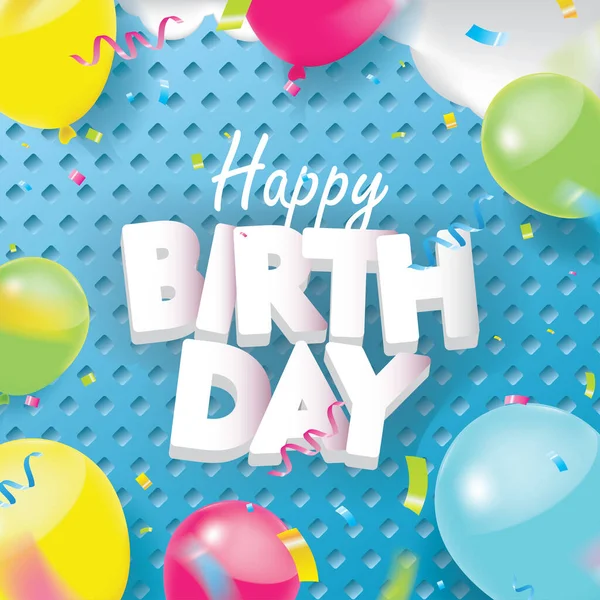 Blue Happy Birthday Colorful Confetti Balloon Vector Illustration — Stock Vector