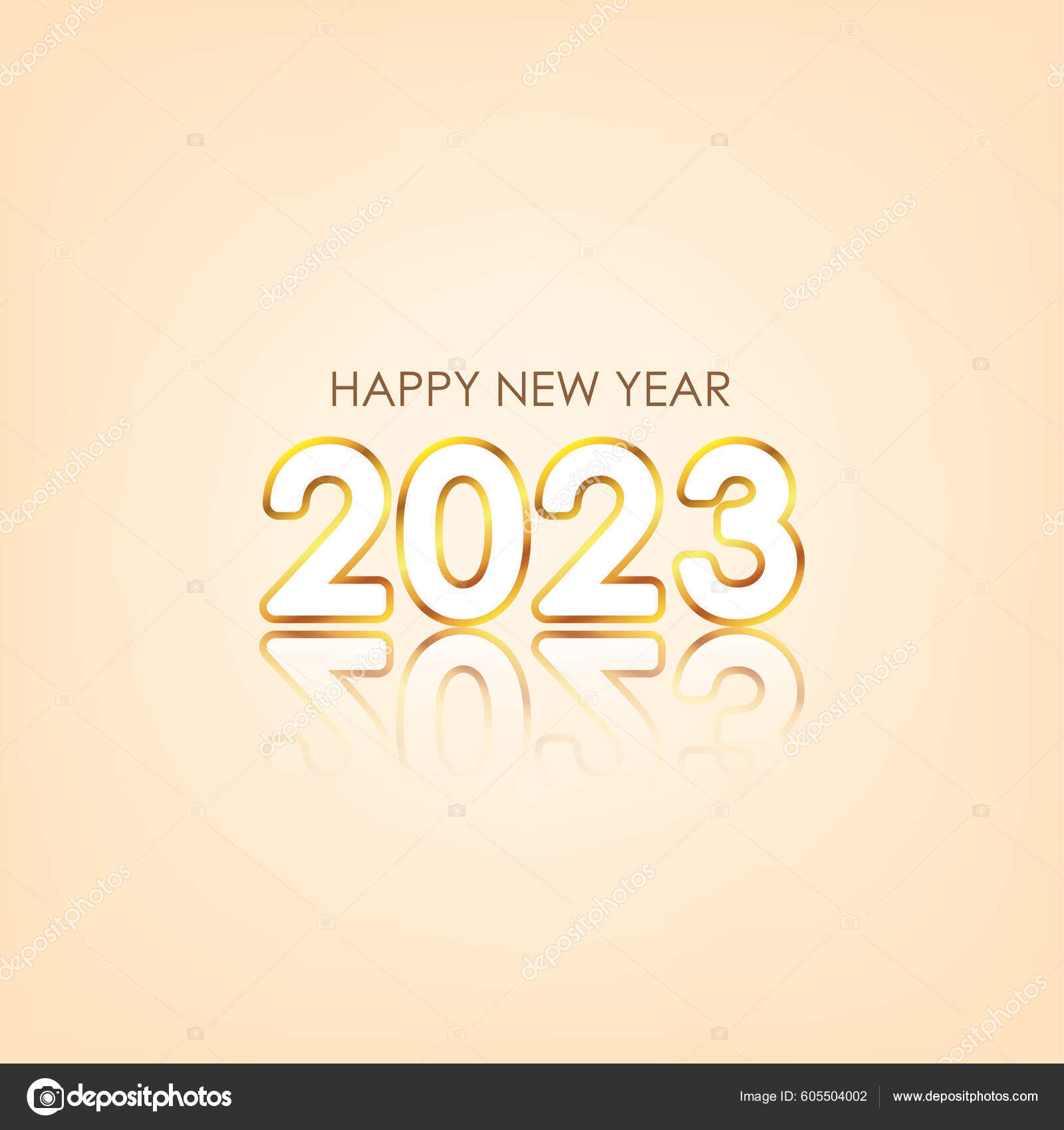 Gold 2023 Happy New Year Greeting Reflection Bright Orange Background