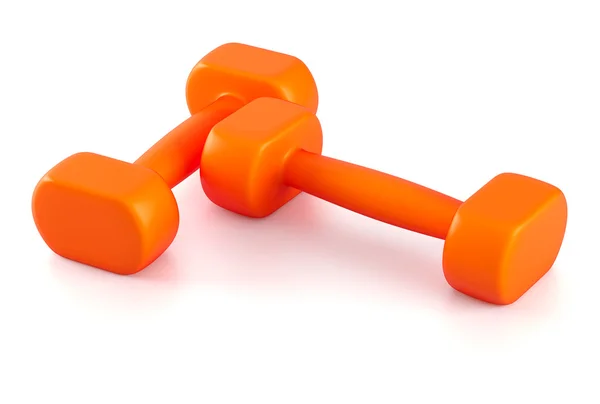 Dua jeruk plastik dumbbells — Stok Foto