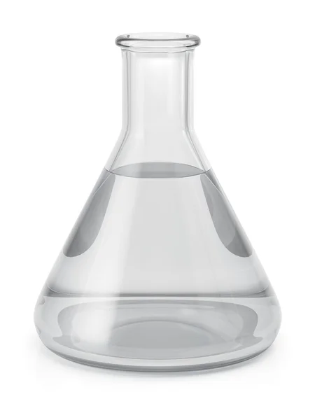 Conical chemical laboratory flask with a transparent clear liquid — Stock Photo, Image