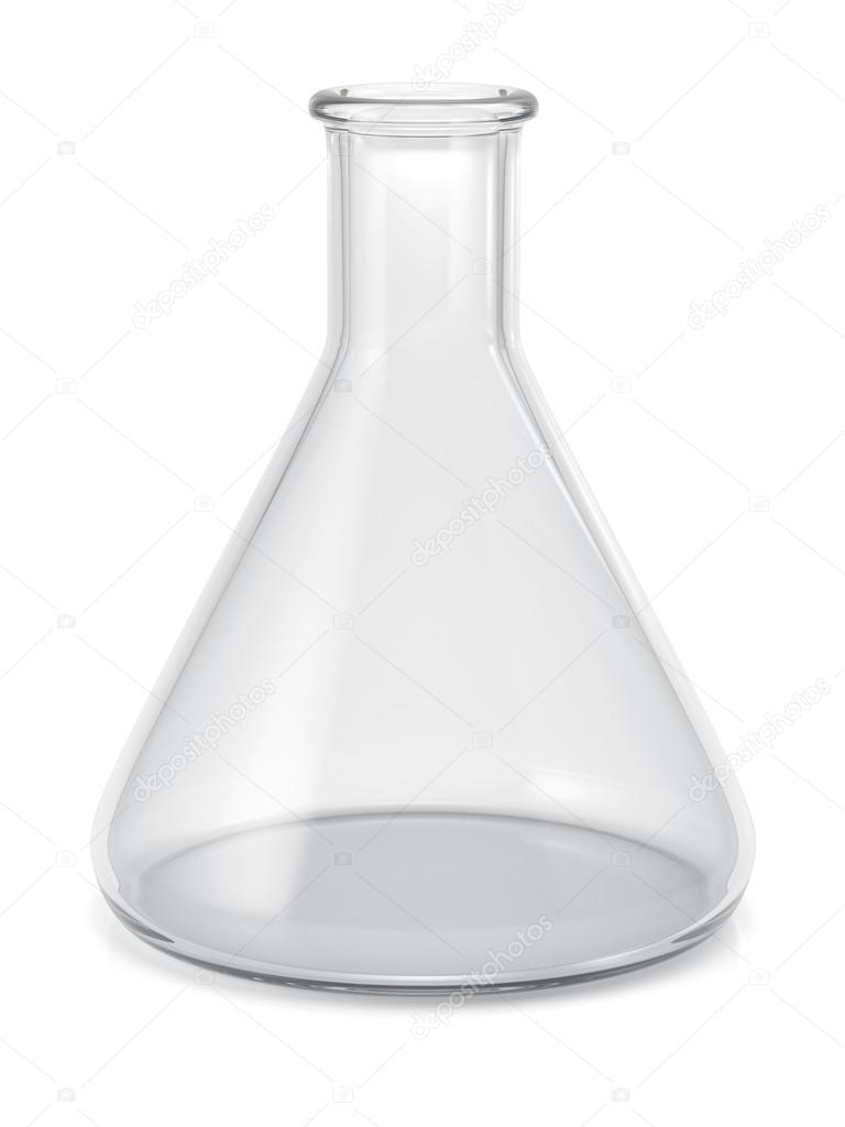 Empty glass conical erlenmeyer flask isolated on white backgroun