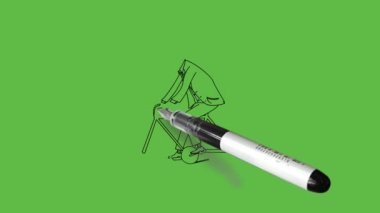 Siyah takım elbiseli, mavi gömlekli, kasklı ve kahverengi ayakkabılı, soyut yeşil arka planda mutlu bir şekilde bisiklet süren genç bir çocuk çiz.