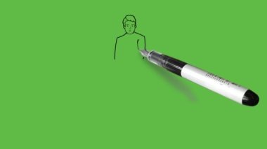 Gri takım elbiseli, kırmızı kravatlı ve yeşil arka planda gri ayakkabılı genç adam çiz.