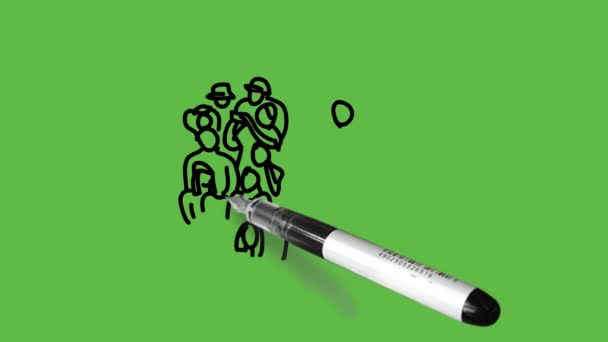 Desenho Pessoas Vestindo Vestido Colorido Fundo Verde Abstrato — Vídeo de Stock