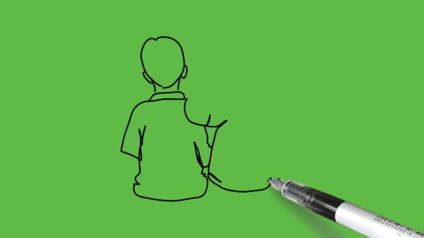 Desenhe Duas Crianças Vestindo Vestido Azul Amarelo Fundo Verde Abstrato — Vídeo de Stock