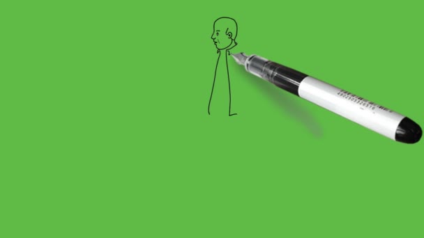 Draw Standing Young Boy Spectacles Hold His One Hand Forward — Stock video