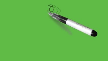 Pembe tişört ve gri pantolon giyen modern kızın robot resmi. İki elini de soyut yeşil arka planda tut.