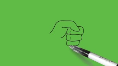 Soyut yeşil ekran arkaplan üzerinde siyah kalem ve siyah çizgili işaret ile insan elinin bir parçasını çiz