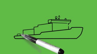 Soyut yeşil arkaplanda siyah-mavi renk kombinasyonu olan helikopterli iyi bir gemi çizmek