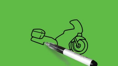 Soyut yeşil arkaplanda siyah çizgili siyah ve mavi renkli iyi bir bisiklet çizimi