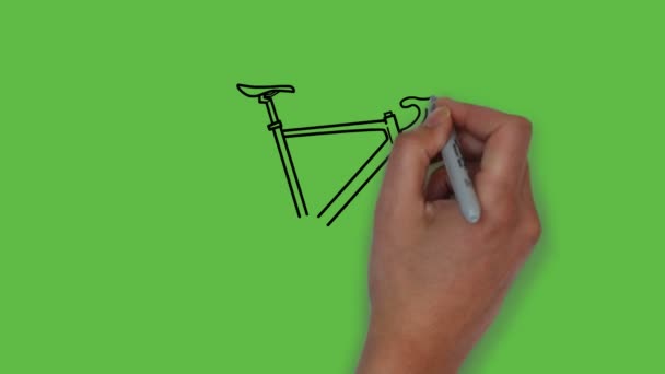 Ritning Cykel Röd Och Grå Färg Kombination Med Svart Kontur — Stockvideo