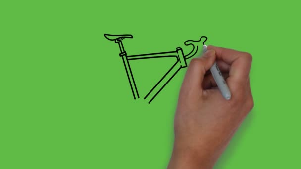 Drawing Bicycle Black Blue Colour Combination Black Outline Abstract Green — Stock Video