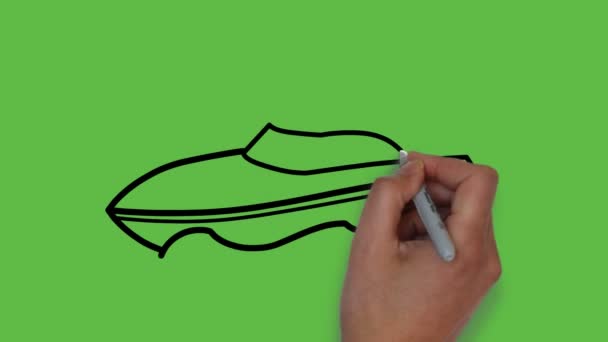抽象的な緑の背景に黒と青の組み合わせでまともな水船を描く — ストック動画