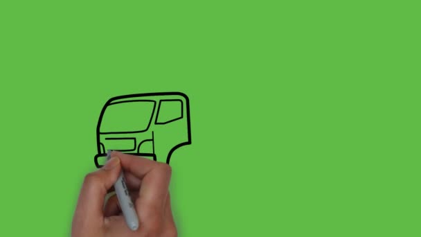 Drawing Decant Truck Blue Grey Yellow Colour Combination Black Outline — Stock Video