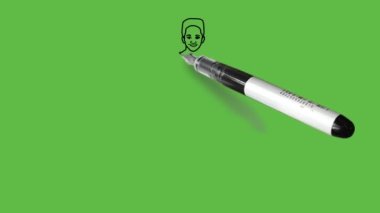 Sarı, turuncu, yeşil ve mor renkli elbise giyen, soyut yeşil ekran arka planda siyah çizgili, ayakta duran koyu tenli küçük bir çocuk çiz.