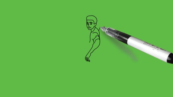 Намалюйте Маленького Хлопчика Інвалідністю Який Сидить Інвалідному Візку Синій Футболці — стокове відео